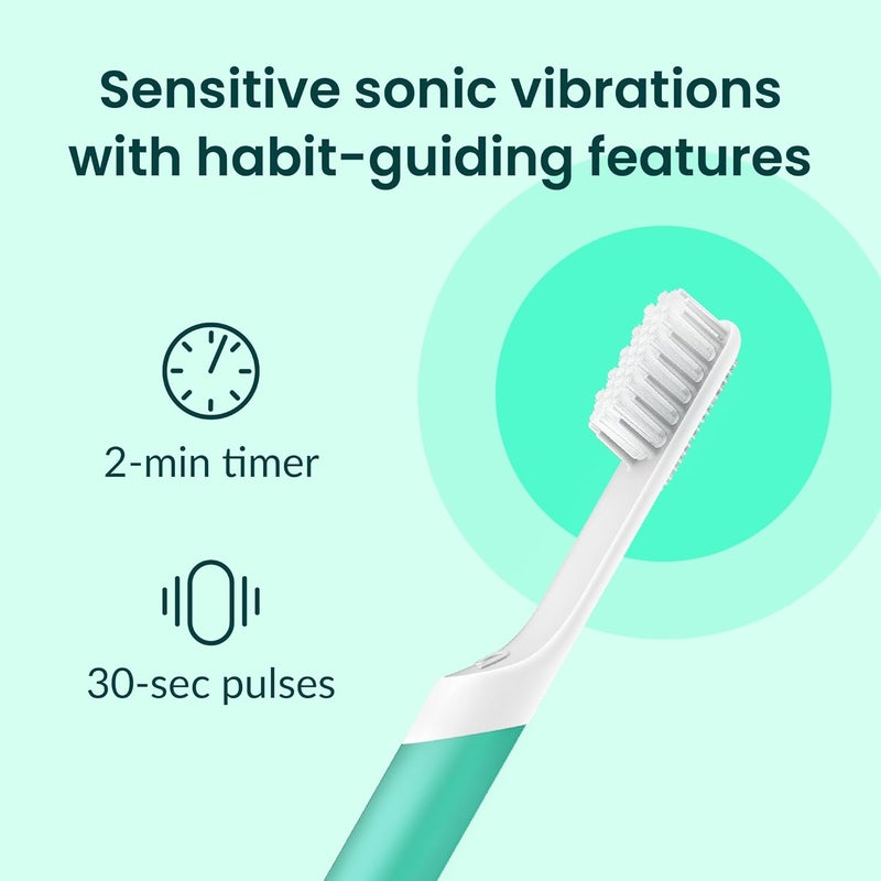 quip Sonic Toothbrush for Adults with Timer - Includes Extra Brush Head and Travel Cover Mount - Electric, Soft Bristle Refill Head, Plastic Handle, 3 Month Battery Life - Travel Toothbrush - Green - Image 3
